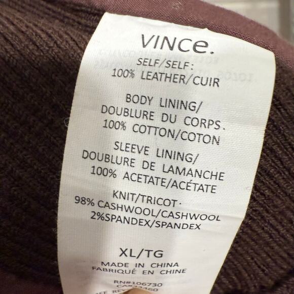 VINCE Brown Leather Draped Zip Moto Jacket Cashwool Chocolate Brown Size XL - Picture 9 of 16